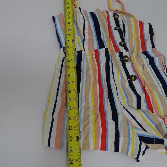 Forever 21 Sleeveless Multicolor Stripe Buttoned Romper Women Size M Rayon Linen - Picture 12 of 12